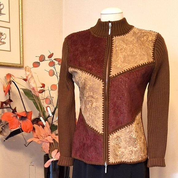 NWT Woman's Brown Multi Color Zip-Up Cardigan Knitwear Lightweight Sweater 6 S - Picture 3 of 8